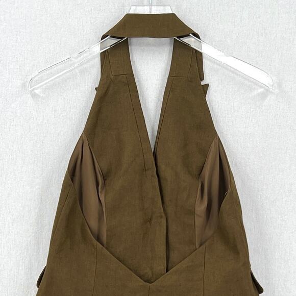 REFORMATION Brennan Linen Vest Top Womens 6 Olive Green Sleeveless Halter NEW - Picture 8 of 16
